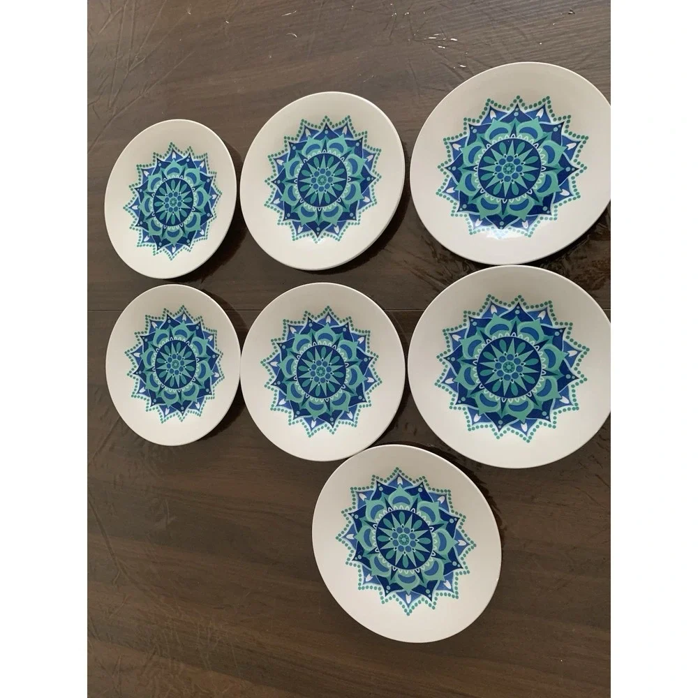 7 Royal Norfolk Replacement Plates Blue Turquoise Starburst Mandala Atomic 8